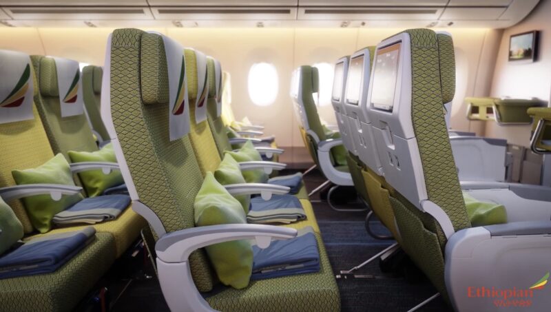 a row of seats in an airplane