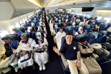 a group of people on an airplane