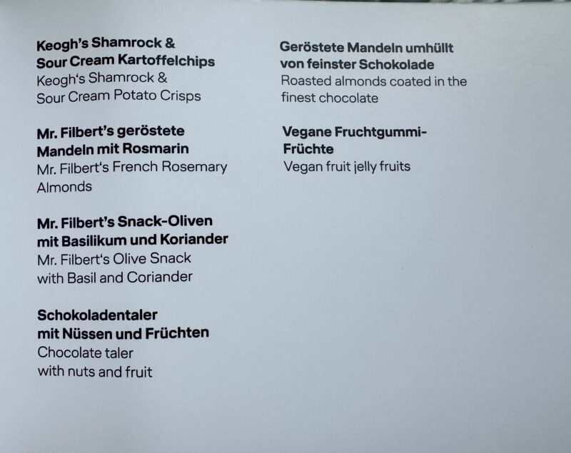a menu with black text