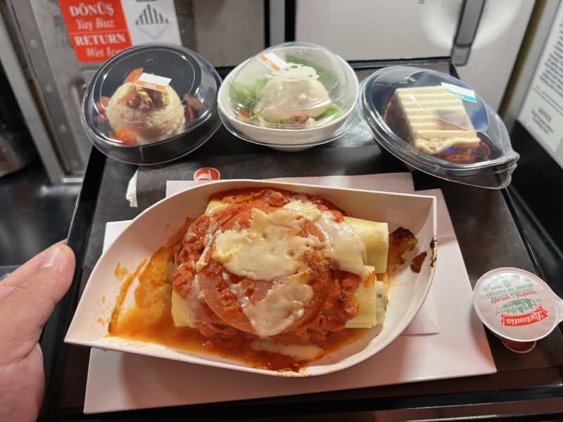 a plate of food on a tray